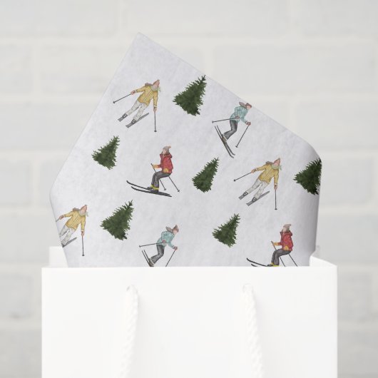 Skiing Women Colorful Watercolor Christmas Pattern Tissuepapier (Cadeauzakje)