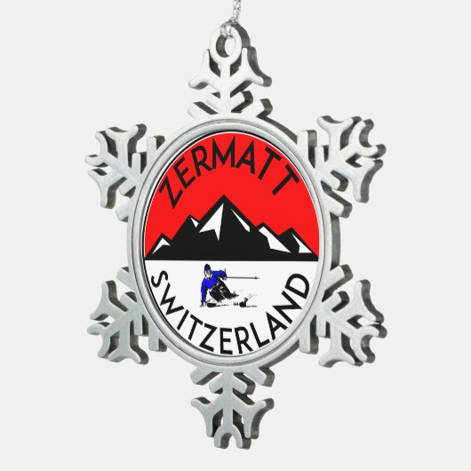 Skiing Zermatt Zwitserland Ski Tin Sneeuwvlok Ornament (Rechts)
