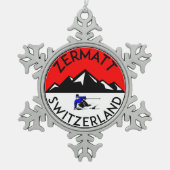Skiing Zermatt Zwitserland Ski Tin Sneeuwvlok Ornament (Voorkant)