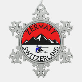 Skiing Zermatt Zwitserland Ski Tin Sneeuwvlok Ornament