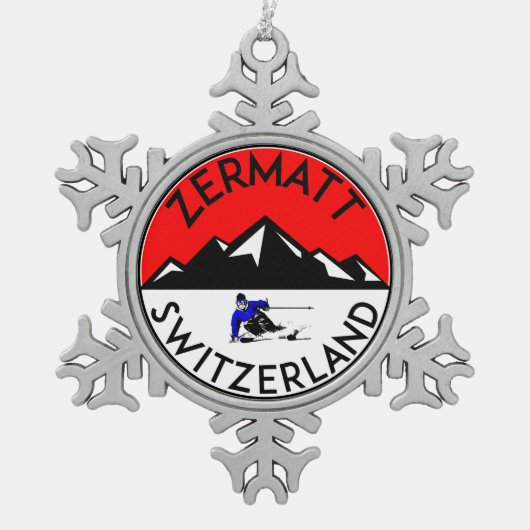 Skiing Zermatt Zwitserland Ski Tin Sneeuwvlok Ornament (Voorkant)