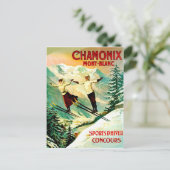Skiingpaar in Mont Blanc-berg, Frankrijk Briefkaart (Staand voorkant)
