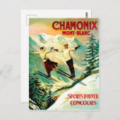 Skiingpaar in Mont Blanc-berg, Frankrijk Briefkaart (Voorkant / Achterkant)