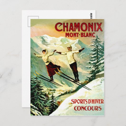 Skiingpaar in Mont Blanc-berg, Frankrijk Briefkaart (Voorkant / Achterkant)