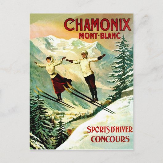 Skiingpaar in Mont Blanc-berg, Frankrijk Briefkaart (Voorkant)