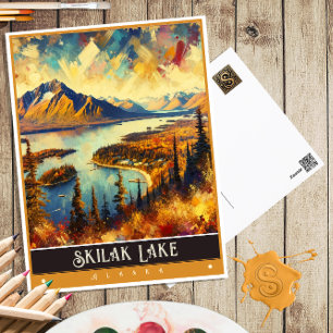 Skilak Lake, Alaska   Schilderij in vintage stijl Briefkaart