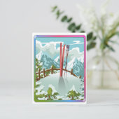 Skilandschap cartoon feestdagenkaart (Staand voorkant)