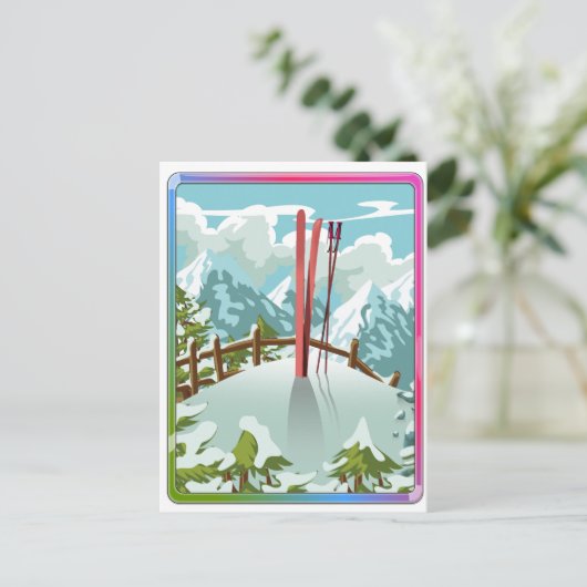 Skilandschap cartoon feestdagenkaart (Staand voorkant)