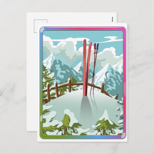 Skilandschap cartoon feestdagenkaart (Voorkant / Achterkant)