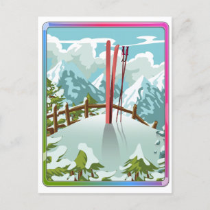 Skilandschap cartoon uitnodiging briefkaart