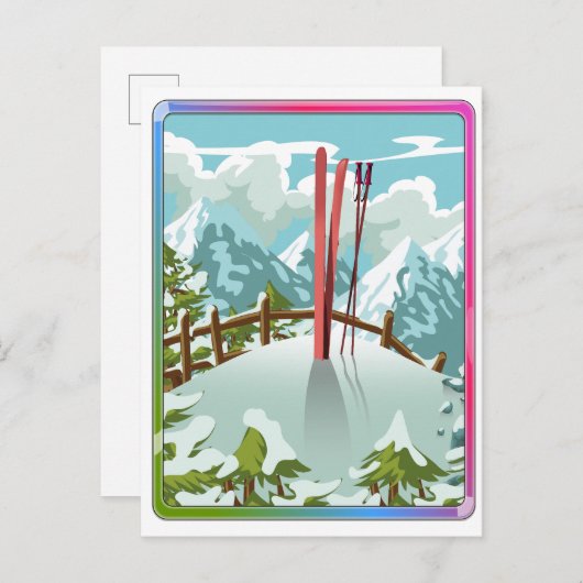 Skilandschap cartoon uitnodiging briefkaart (Voorkant / Achterkant)