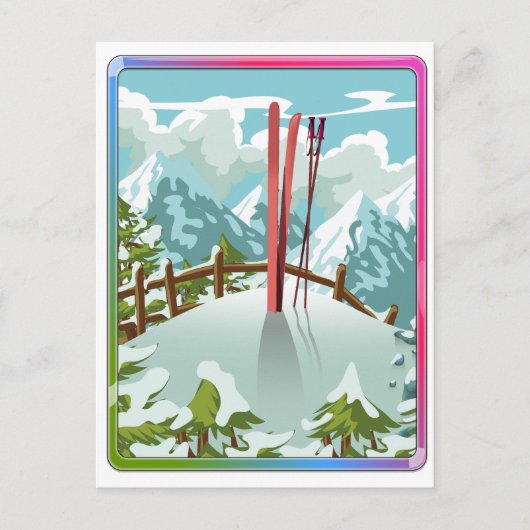 Skilandschap cartoon uitnodiging briefkaart (Voorkant)