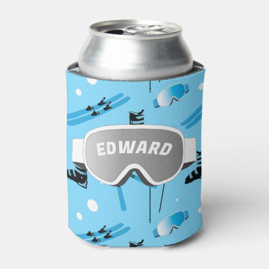 Skiloper Gepersonaliseerd Skithema Blauw Apres Ski Blikjeskoeler (Blikje Voorkant)