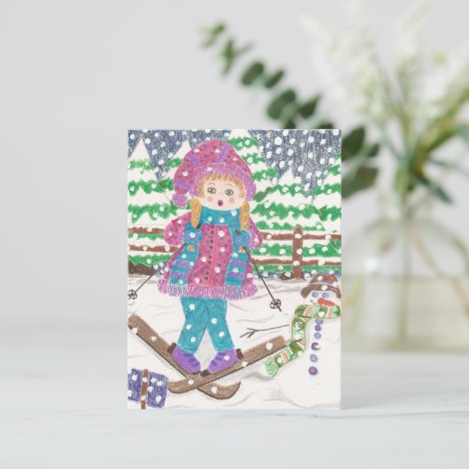 skimeisje briefkaart (Staand voorkant)