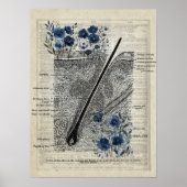 Skin Anatomy Blue Floral  Dictionary Art de Poster (Voorkant)
