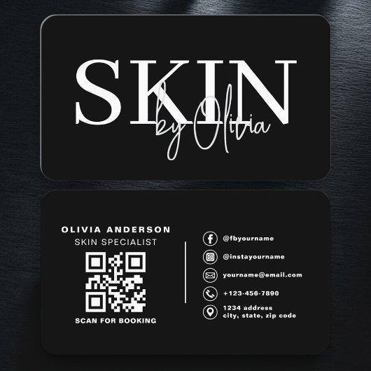 Skin Care QR Code  Black White Visitekaartje
