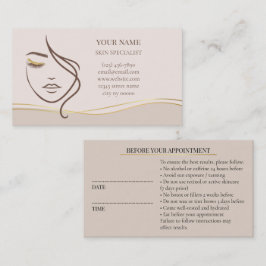 Skincare & Beauty Before care  Appointment Card Afsprakenkaartje