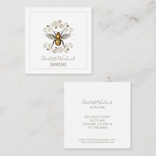 Skincare Esthetician Golden Bee en Roos Laurel Vierkante Visitekaartje (Voorkant / Achterkant)