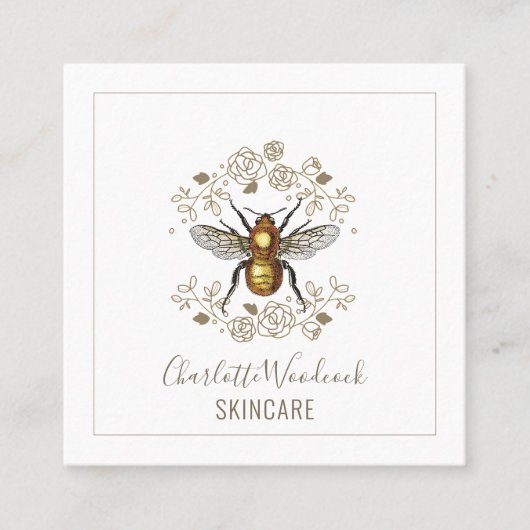 Skincare Esthetician Golden Bee en Roos Laurel Vierkante Visitekaartje (Voorkant)
