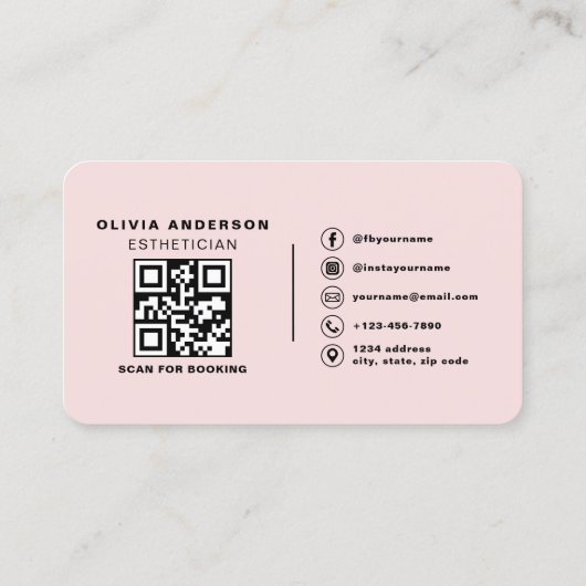 Skincare Esthetician QR Code Blush Pink Visitekaartje (Achterkant)
