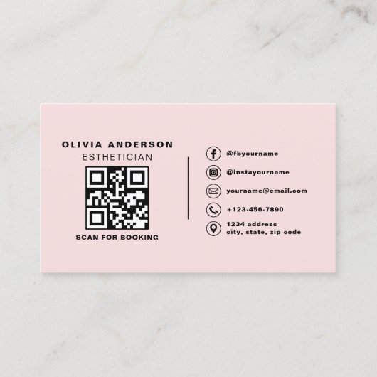 Skincare Esthetician QR Code Blush Pink Visitekaartje (Achterkant)