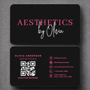 Skincare Esthetician QR Code Hot Pink Black Visitekaartje