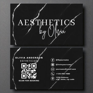 Skincare Esthetician QR Code Zilver Zwart Marmer Visitekaartje