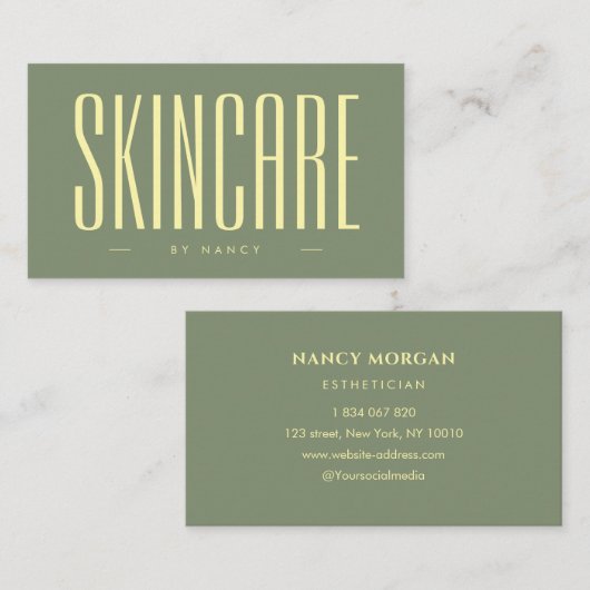 Skincare Minimalist Sage Green Visitekaartje (Voorkant / Achterkant)
