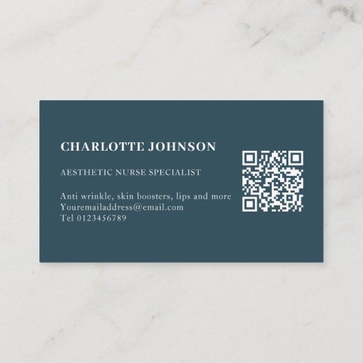 Skincare Nurse Modern Blue Feather QR-code Visitekaartje (Achterkant)