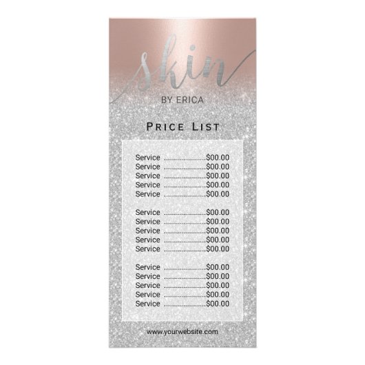 Skincare Salon Esthetician Roos Gold Price List Reclamekaart (Voorkant)