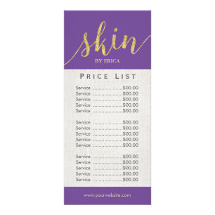Skincare Salon Spa Estheticiaans Paarse prijslijst Reclamekaart