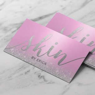 Skincare Salon Spa Esthetician Modern Pink Silver Visitekaartje
