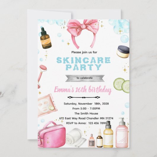 Skincare spa theme invitation kaart (Voorkant)