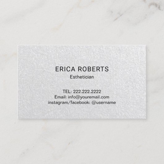 Skincare Typografie Elegant Esthetician Silver Visitekaartje (Achterkant)