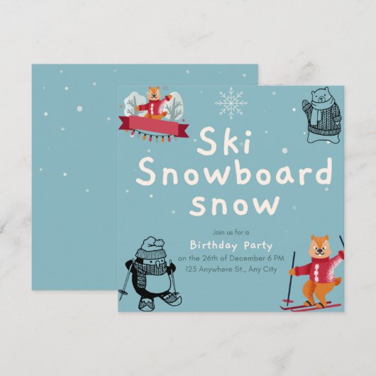 Sking Birthday Party Slopes Ski Snowboard Snow Kaart (Voorkant / Achterkant)