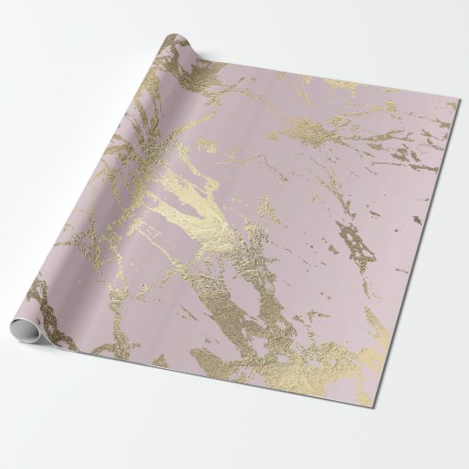 Skinny Amethyst Gold Marble Shiny Glam Abstract Cadeaupapier (Uitgerold)