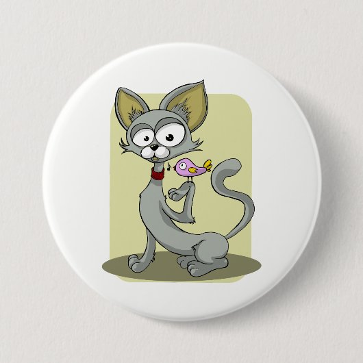Skinny Cat and Pink Bird Ronde Button 7,6 Cm (Voorkant)