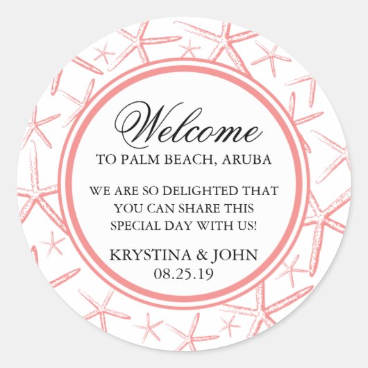 Skinny Finger Starfish Bruiloft Welkom Ronde Sticker (Voorkant)