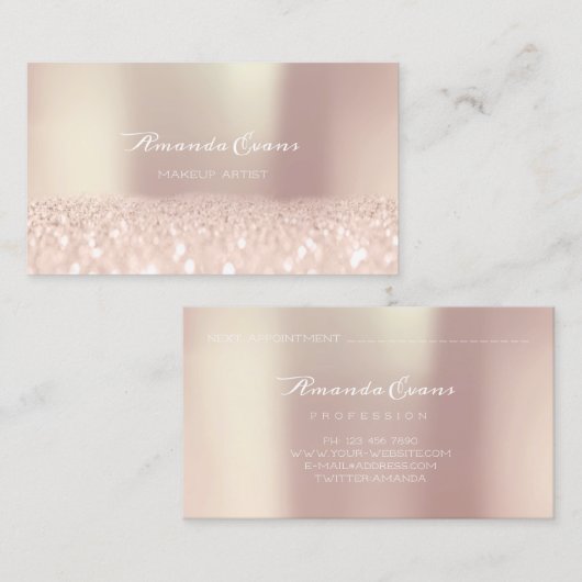 Skinny Glitte Blush Makeup Artist Event Planner Afsprakenkaartje (Voorkant / Achterkant)