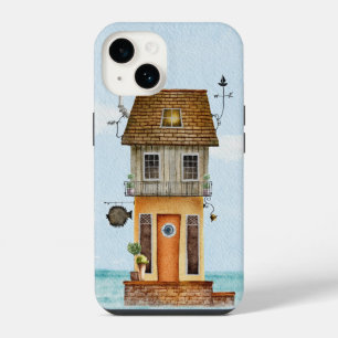 Skinny hout strand hut huisje weer vane iPhone 14 hoesje