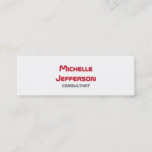 Skinny Modern Plain Red White Mini Visitekaartje (Voorkant)