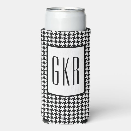 Skinny Monogram Initialen, Houndstooth Pattern, Seltzer Blikjeskoeler (Seltzer Voorkant)