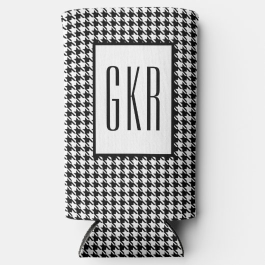 Skinny Monogram Initialen, Houndstooth Pattern, Seltzer Blikjeskoeler (Voorkant)
