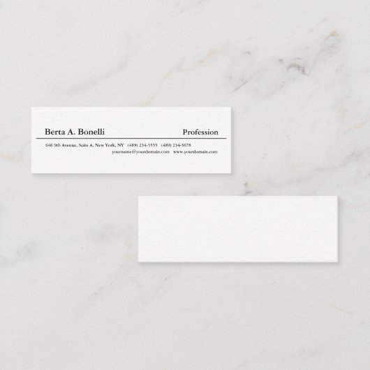 Skinny Plain Zwart Wit Minimalistisch Modern Mini Visitekaartje (Voorkant / Achterkant)