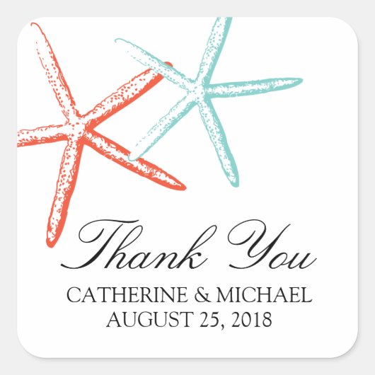 Skinny Starfish bruiloft Vierkante Sticker (Voorkant)