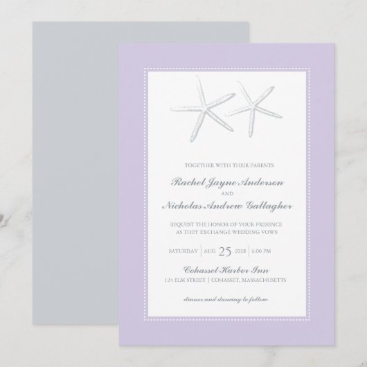 Skinny Starfish Lila Grey | Bruiloft Kaart (Voorkant / Achterkant)