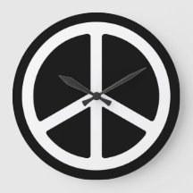 Skinny White Peace Sign on Black Wall Clock