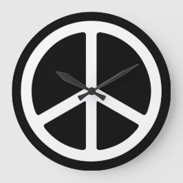 Skinny White Peace Sign on Black Wall Clock Grote Klok
