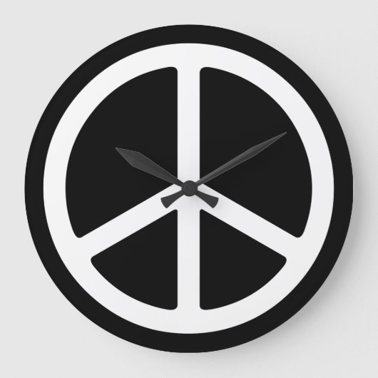 Skinny White Peace Sign on Black Wall Clock Grote Klok (Voorkant)