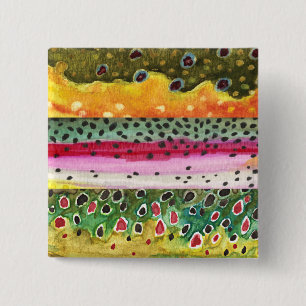 Skins van drie prachtige forel vierkante button 5,1 cm